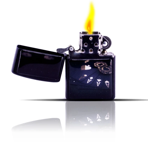 Poker Kart Desenli Siyah Benzinli Çakmak - Resim 6