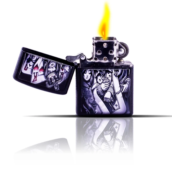 Poker Desenli Siyah Benzinli Çakmak - Resim 3