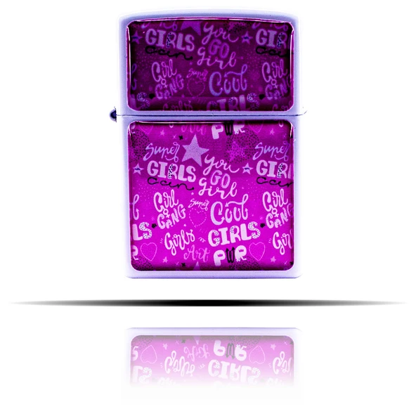 Girl Power Karalama Desenli Pembe Beyaz Benzinli Çakmak - Resim 6