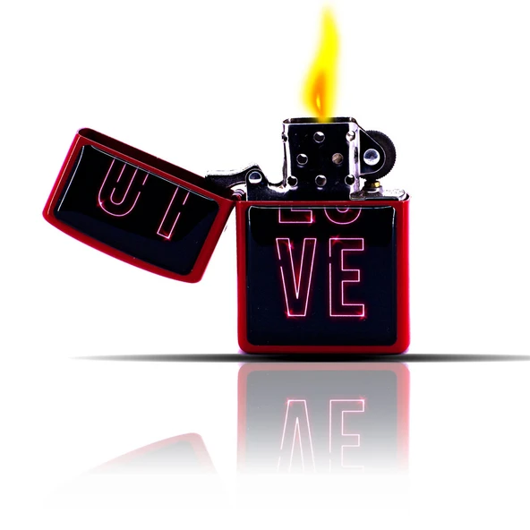Love Basıkılı Kırmızı Benzinli Çakmak - Resim 5