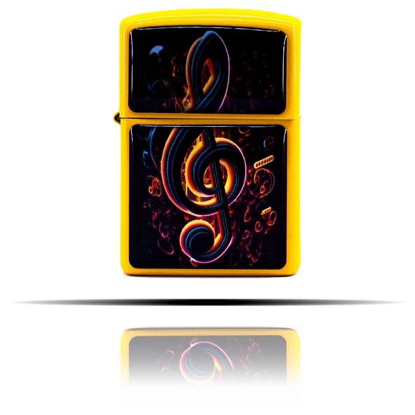 Sol Anahtarı Desenli Sarı Benzinli Çakmak - Resim 5