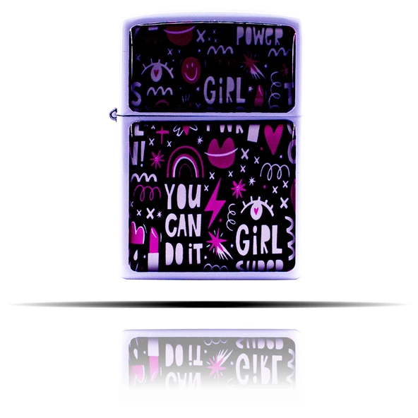 Girl Power Karalama Desenli Siyah Beyaz Benzinli Çakmak - 1