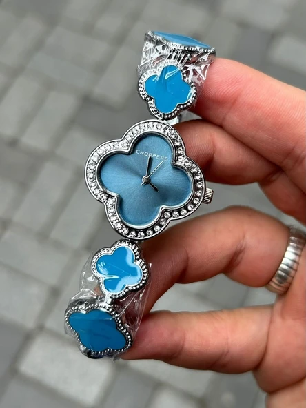 Yonca Tasarımlı Zarif Mavi Kadran ve Taş Detay Çelik Kadın Kol Saati ürün görseli 1