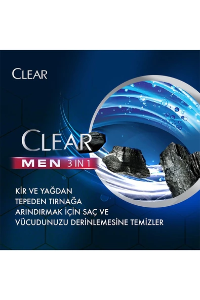 Clear Men 3 In 1 Şampuan & Duş Jeli Arındırıcı Kömür Saç Yüz Vücut Için 350 ml X2 - Resim 4
