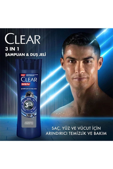 Clear Men 3 In 1 Şampuan & Duş Jeli Arındırıcı Kömür Saç Yüz Vücut Için 350 ml X3 - Resim 7
