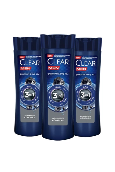 Clear Men 3 In 1 Şampuan & Duş Jeli Arındırıcı Kömür Saç Yüz Vücut Için 350 ml X3 - Resim 6