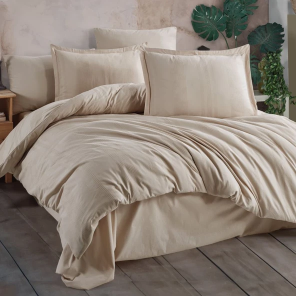 Clasy Ranforce Çift Kişilik Nevresim Takımı Unita Bej ürün görseli