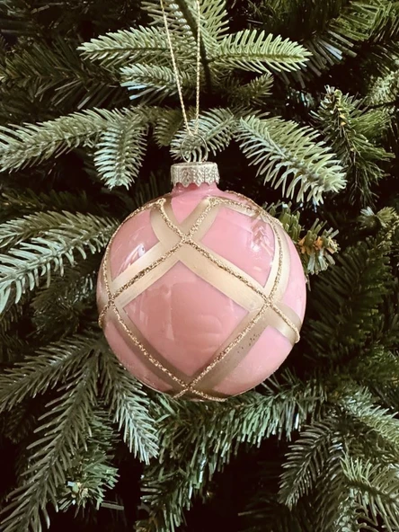 Beysüs Yılbaşı Çam Ağacı Süsü Parlak Özel Altın Çizgili Holiday Cici Top 8cm 3'lü - 6