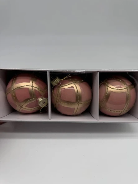 Beysüs Yılbaşı Çam Ağacı Süsü Parlak Özel Altın Çizgili Holiday Cici Top 8cm 3'lü - 4