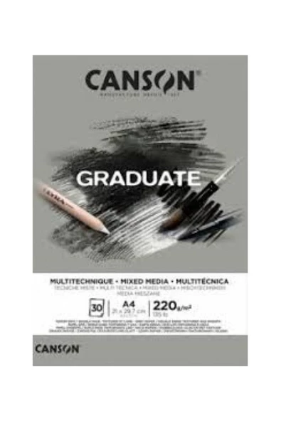 Canson Çizim Bloğu Graduate Mıx Medıa Gri 30 Yaprak A4 220 Gram