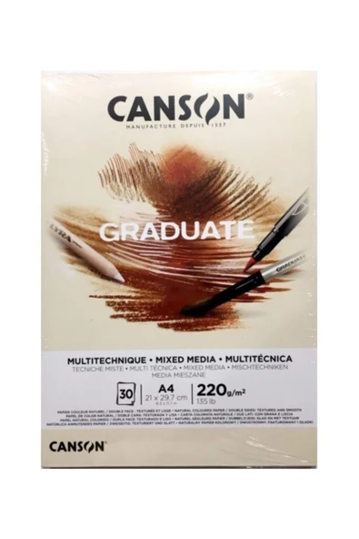 Canson Çizim Bloğu Graduate Mıx Medıa Natural 30 Yaprak A4 220 Gram