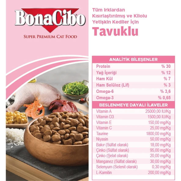 Bonacibo Adult Cat Light - Sterilised Kısırlaştırılmış Kediler Için Yetişkin Kedi Maması 2 Kg - 3