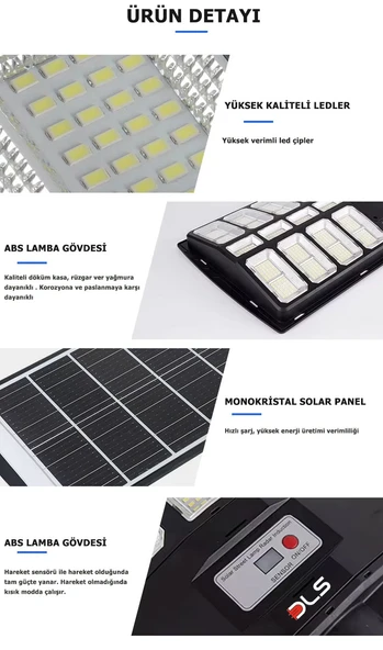 DLS 1800w Solar Güneş Enerjili Profesyonel Led Bahçe Aydınlatması Hareket Sensörlü 936 Ledli - 4