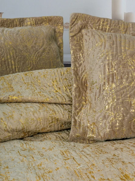 Cotton Box Smart Çift Kişilik Yatak Örtüsü Kadife Varaklı Brillante Kahve - 2