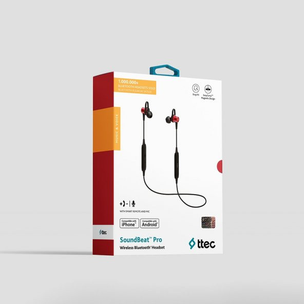 ttec SoundBeat Pro Mıknatıslı Stereo Kablosuz Bluetooth Kulaklık-Kırmızı
