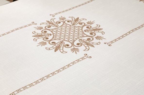 Lale Baskılı Dikdörtgen Masa Örtüsü Gold 160x260 Cm - 2