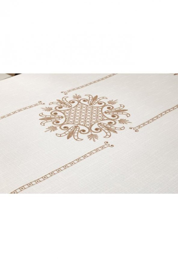 Lale Baskılı Dikdörtgen Masa Örtüsü Gold 160x260 Cm - 5