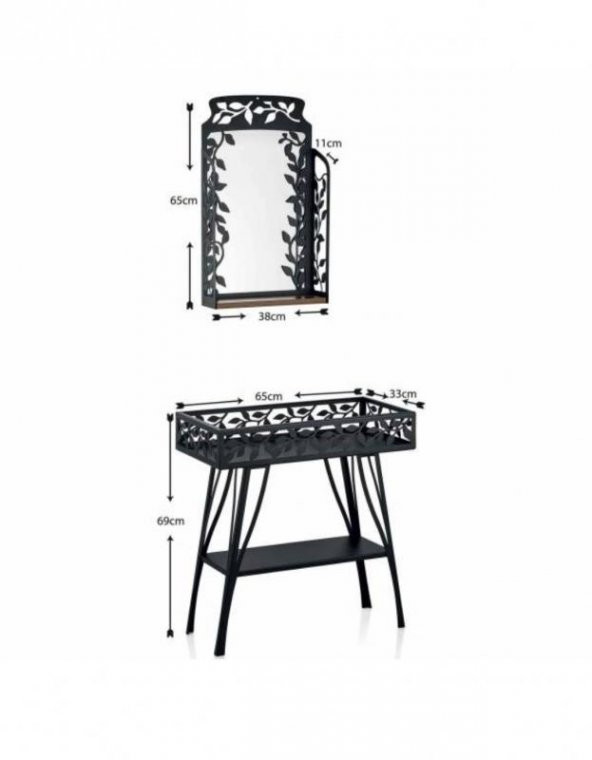 Banyo Dekoru Ferforje Çiçeklik Ve Ayna Takımı Metal Çiçeklik - 3