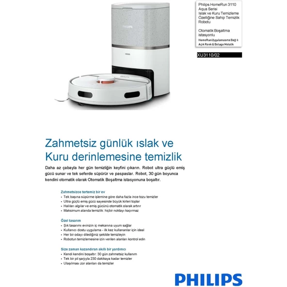 XU3110/02 HomeRun 3000 Serisi Islak Kuru Moplu İstasyonlu Robot Süpürge Beyaz - 9