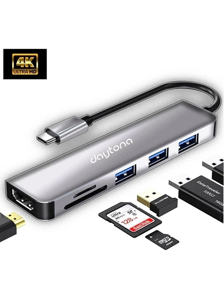 Daytona Hc-13 6'lı Usb Type-c Dockıng Statıon GİRİŞ USB TİP-C  3XUSB3.0 HDMI SD MİCRO SD - 1