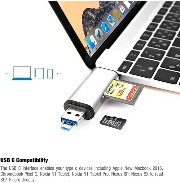 Daytona SDA-103 Type-c To Usb Flash Otg Veri Aktarım Sd Tak Çalıştır Kart Okuyucu Çevirici - 6