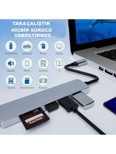 Daytona Hc-13 6'lı Usb Type-c Dockıng Statıon GİRİŞ USB TİP-C  3XUSB3.0 HDMI SD MİCRO SD - 2
