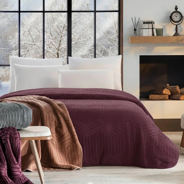 Özdilek Prestige Kalın Embos Çift Kişilik Battaniye (220x240)-Mürdüm Yeni Desen
