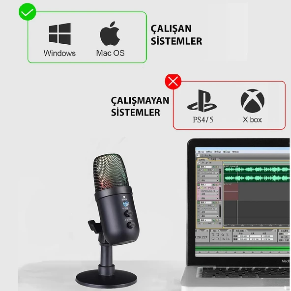 TriLine Profesyonel Kardioid RGB Oyuncu Stüdyo Kayıt Kablolu Podcast Mikrofonu - Resim 7