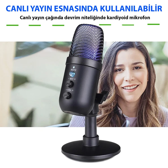 TriLine Profesyonel Kardioid RGB Oyuncu Stüdyo Kayıt Kablolu Podcast Mikrofonu - Resim 3