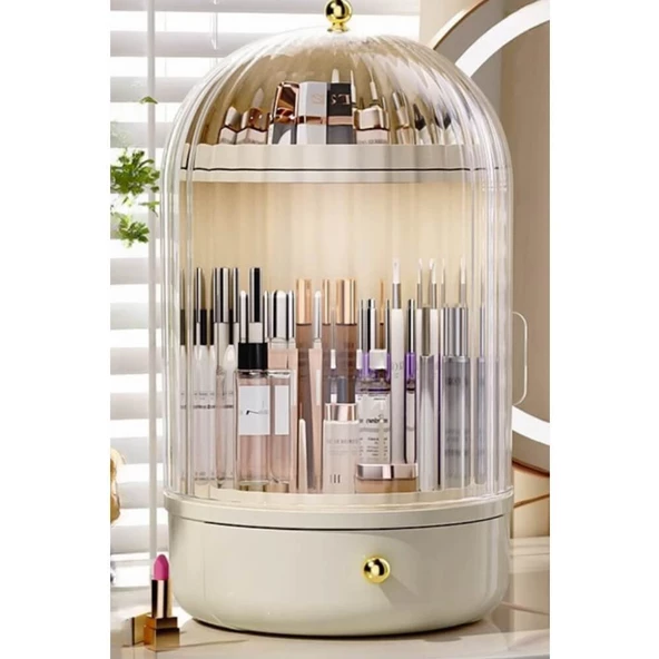 Piev House by House Glow Vitrin 360 Döner Standlı Çekmeceli Raflı Hazneli Makyaj Kozmetik Organizer - 6