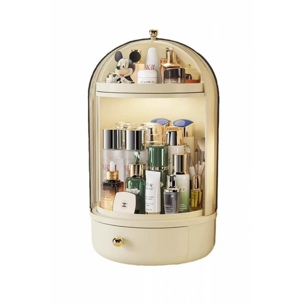 Piev House by House Glow Vitrin 360 Döner Standlı Çekmeceli Raflı Hazneli Makyaj Kozmetik Organizer - 7