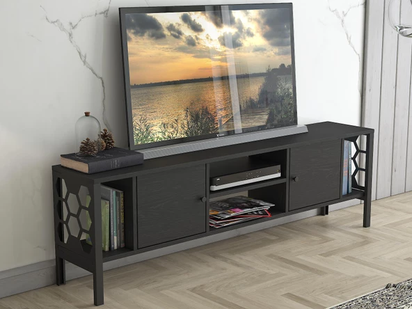 Wood'n Love Asena 160 Cm Metal Ayaklı Tv Ünitesi - Atlantik Çam / Siyah - 8