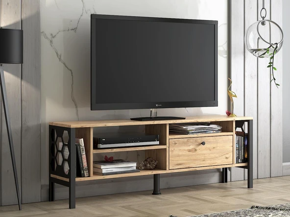 Wood'n Love Hera 140 Cm Tv Ünitesi - Atlantik Çam / Siyah - Resim 2