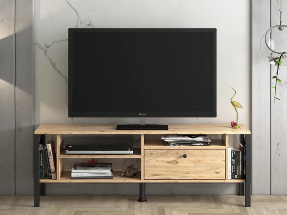 Wood'n Love Hera 140 Cm Tv Ünitesi - Atlantik Çam / Siyah - Resim 3