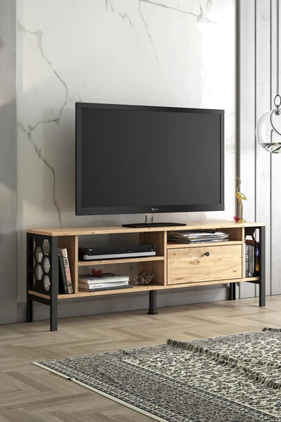 Wood'n Love Hera 140 Cm Tv Ünitesi - Atlantik Çam / Siyah ürün görseli