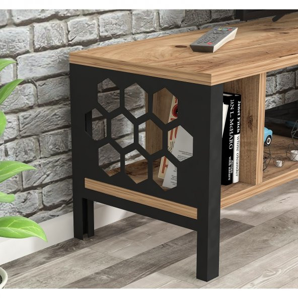 Woodn Love Defne 140 Cm Tv Ünitesi - Atlantik Çam / Siyah - 4