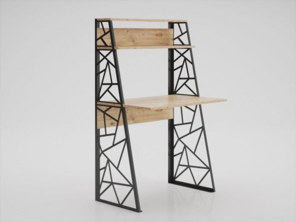 Woodn Love Odin Üçgen Metal Ayaklı Kitaplıklı Çalışma Masası - Atlantik Çam / Siyah - 5