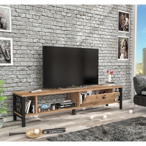 Woodn Love Defne 140 Cm Tv Ünitesi - Atlantik Çam / Siyah