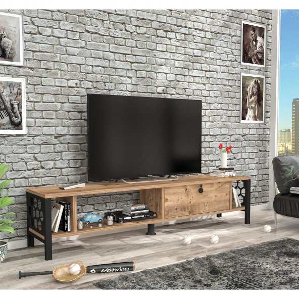Woodn Love Defne 140 Cm Tv Ünitesi - Atlantik Çam / Siyah - 2