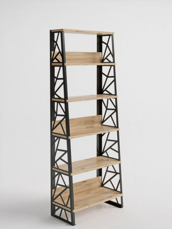 Woodn Love Albatros 5 Raflı Piramit Metal Kitaplık - Atlantik Çam / Siyah - 5