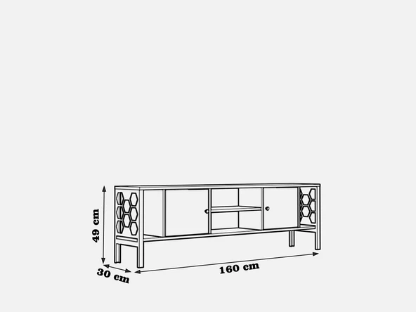 Wood'n Love Asena 160 Cm Metal Ayaklı Tv Ünitesi - Atlantik Çam / Siyah - 6