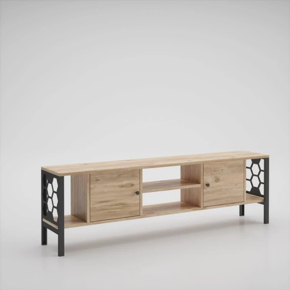 Wood'n Love Asena 160 Cm Metal Ayaklı Tv Ünitesi - Atlantik Çam / Siyah - 2