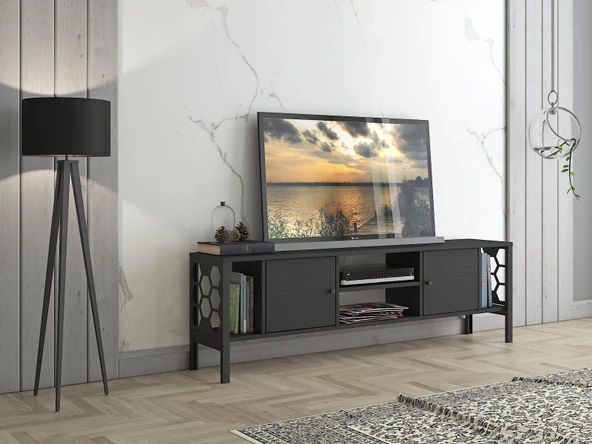 Wood'n Love Asena 160 Cm Metal Ayaklı Tv Ünitesi - Atlantik Çam / Siyah - 10