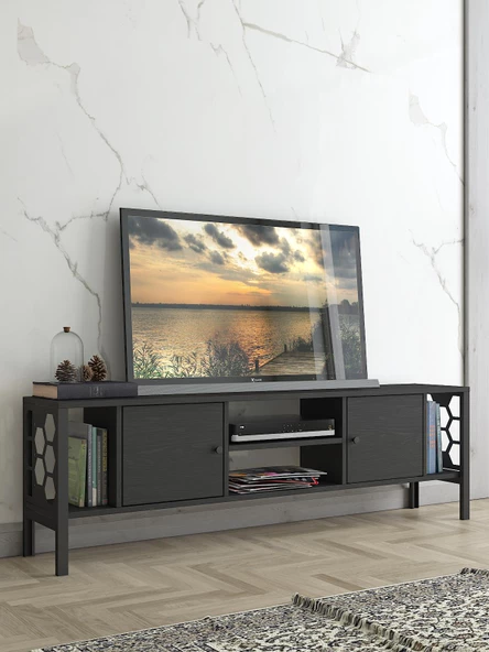 Wood'n Love Asena 160 Cm Metal Ayaklı Tv Ünitesi - Atlantik Çam / Siyah - 7