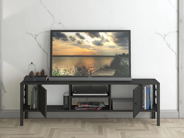 Wood'n Love Asena 160 Cm Metal Ayaklı Tv Ünitesi - Atlantik Çam / Siyah - 9