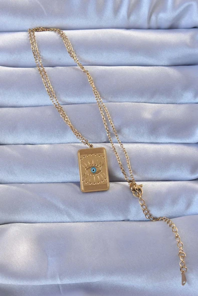 316L Altın Renk İşlemeli Nazarlı Göz Model Vintage Kolye - TJ-BKO9269 - Resim 2