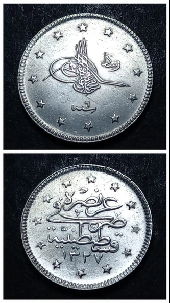 Escoines Koleksiyon 1327/6 (1914) V.Mehmet Reşad 2 Kuruş CA/ÇİL Gümüş 2,43 Gram - 3996366ee05351d383