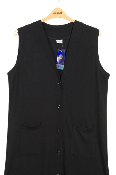 Hesna Kadın Buğra Uzun Siyah Yelek - 2