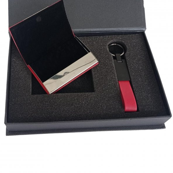 Özel Tasarım Kutusunda Kırmızı Kartvizitlik ve Anahtarlık Seti - 3