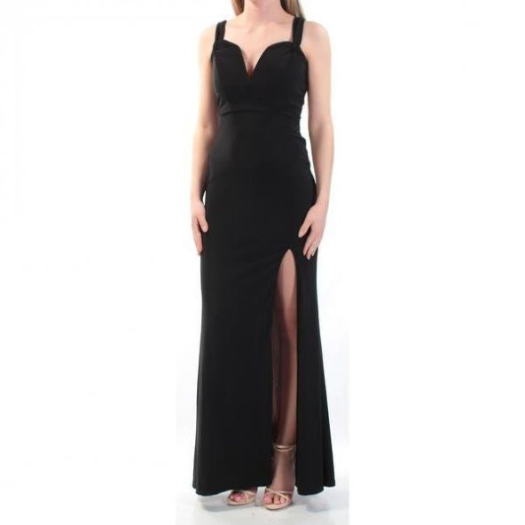 V Yaka Askılı Yırtmaçlı Elbise